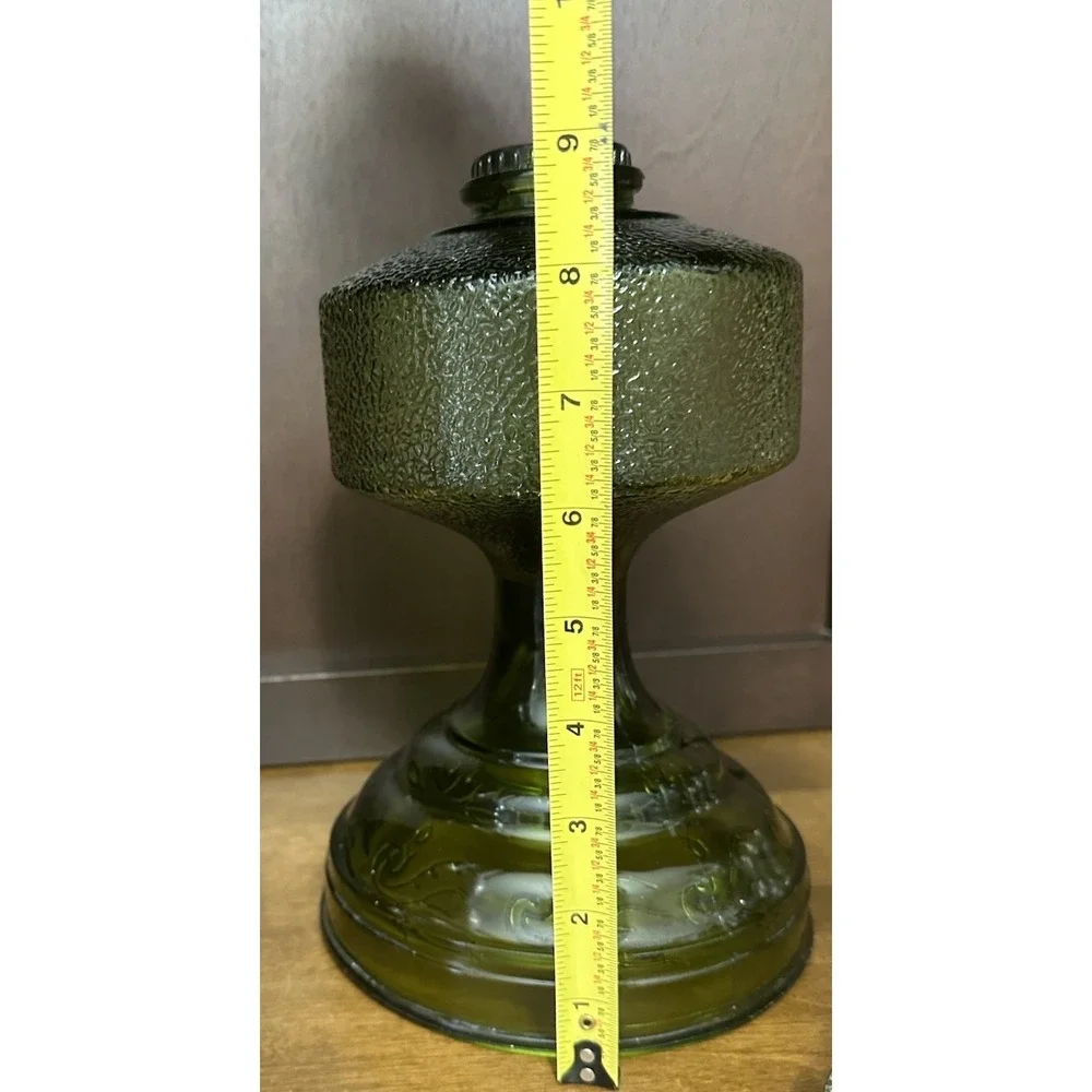 Vintage Green Glass Kerosene Oil Lamp & Chimney 18